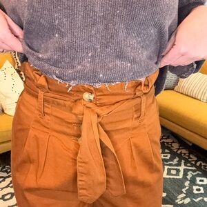 Rust High-Waisted Tie Pants, Small